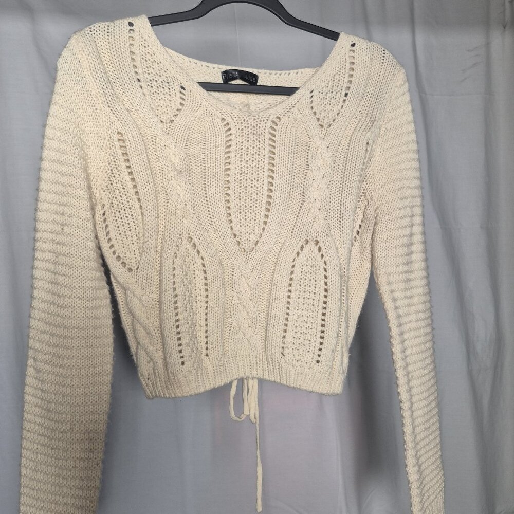 Size Small Women's Ivory Sweater with Tie Back Detail